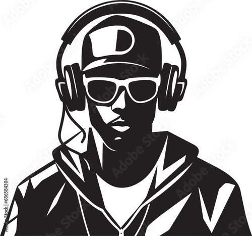 Vector Vortex Cool DJ Player Man in Black Beat Noir Black DJ Vector Logo Brilliance