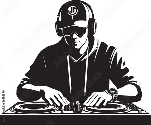 Spin Swagger Sleek DJ Player in Black Vector Rhythm Reverie Cool Black DJ Icon Brilliance