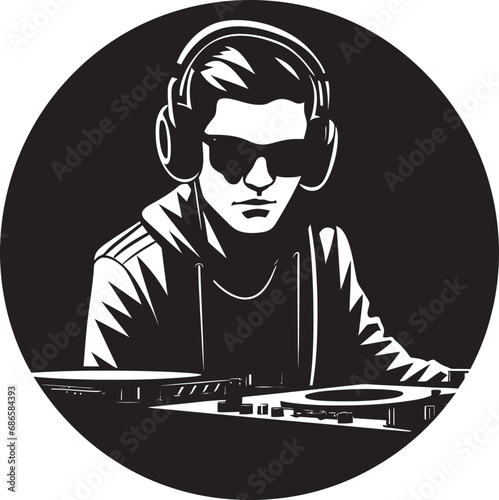 Rhythm Reverie Cool Black DJ Icon Brilliance Nocturnal Groove Black DJ Player Vector Bliss