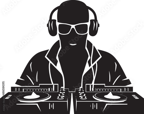 Nocturnal Groove Black DJ Player Vector Bliss Bassline Brilliance DJ Man in Cool Black