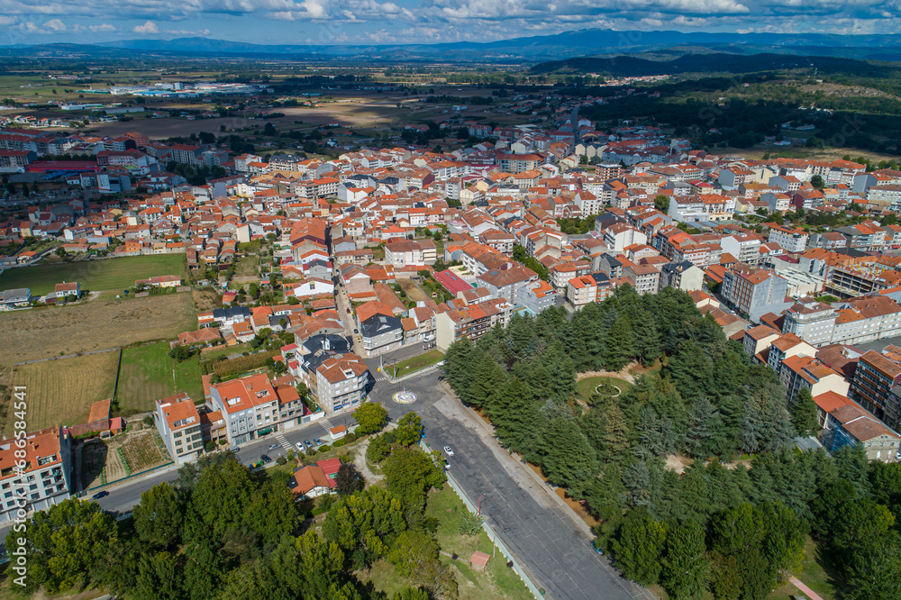 aerial view with drone of the town of Xinzo de Limia. Ourense province, Galicia. Spain