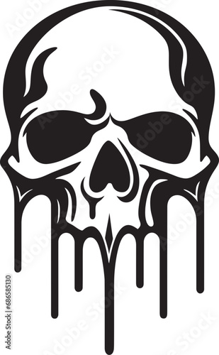 Shadowy Slop Black Slime Logo with Melting Skull Gooey Grin Melting Skull Slime Vector Emblem