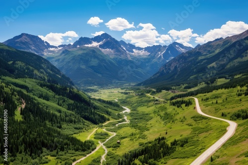 Aerial View of Silverton, Colorado and Million Dollar Highway on an Immaculate Summer Day Surrounded by Mountains and Natural Beauty