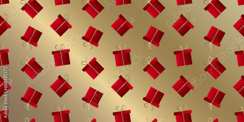 New Year and Christmas luxury vector seamless pattern with red gift boxes on a gold background