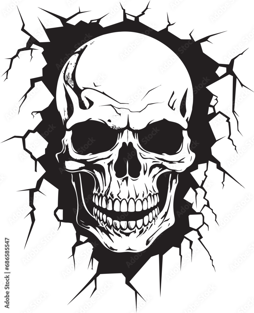 Phantom Fissure Wall Inspired Skull Vector Stealthy Specter Cracked Wall Skull Emblem