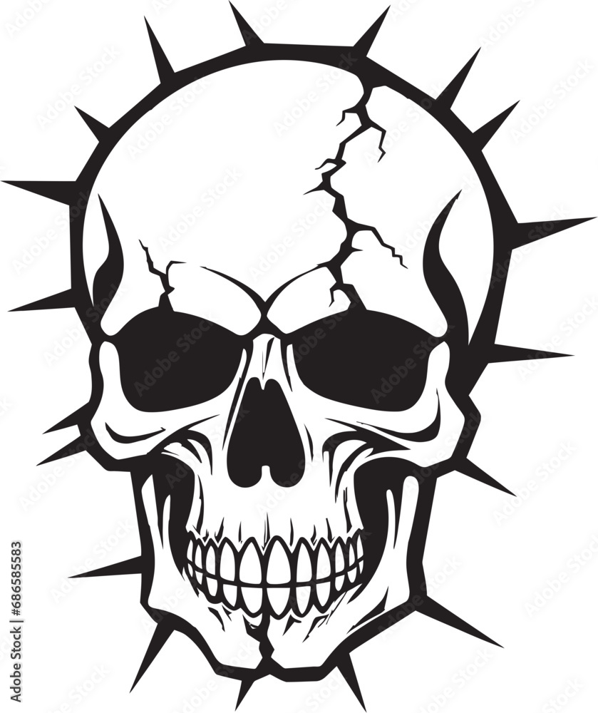 Obraz premium Mystic Masonry Cracked Wall Skull Icon Whispering Wall Vector Logo with Skull in Wall Crack