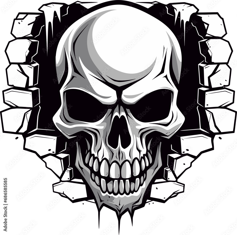 Creeping Chasm Black Logo with Peeping Skull Enigmatic Fissure Skull Vector in Cracked Wall Symbol
