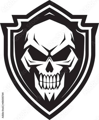 Defiant Defender Shield Shaped Black Skull Sentinel Sanctuary Black Shield Emblem with Skull