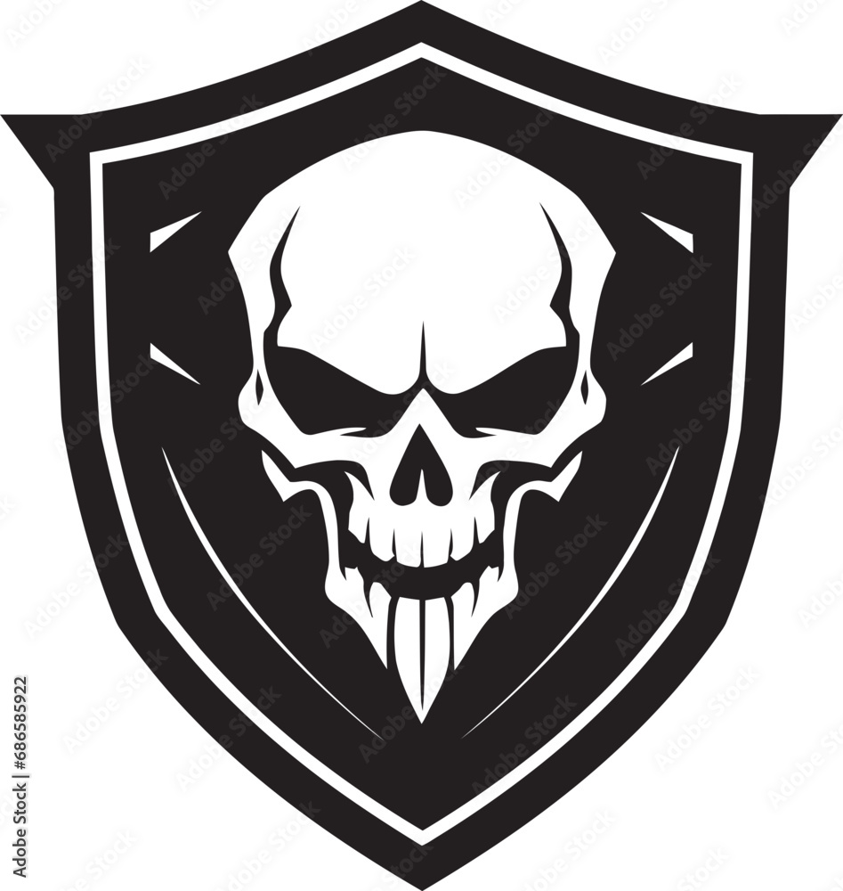 Ebony Rampart Black Shield Emblem with Skull Phantom Bulwark Shield Shaped Skull Vector