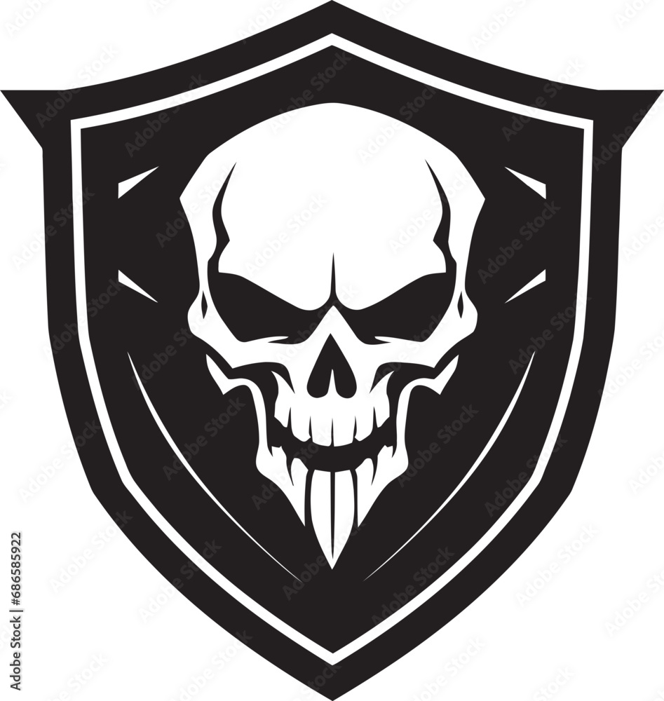 Fototapeta premium Ebony Rampart Black Shield Emblem with Skull Phantom Bulwark Shield Shaped Skull Vector