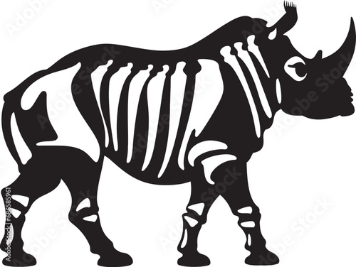 Graceful Strength Black Rhino Icon in Vector Intricate Structure Rhino Skeleton Logo Concept