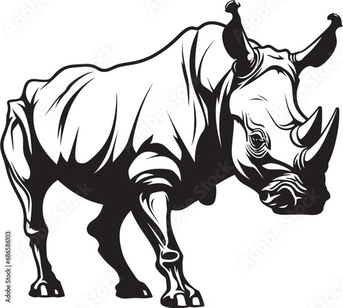 Timeless Structure Rhino Skeleton Logo in Black Dynamic Lines Black Rhino Vector Concept