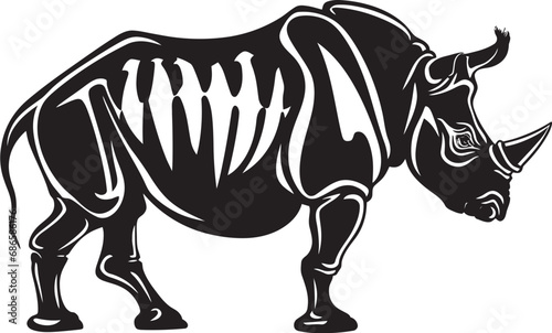 Abstract Vigor Rhino Skeleton in Black Sculpted Strength Black Rhino Vector Design