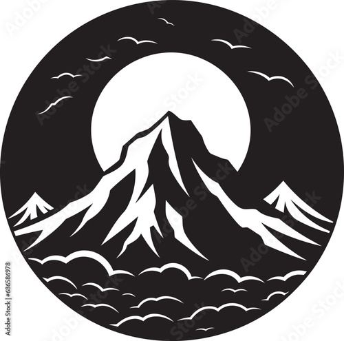 Inferno Peaks Black Vector Logo for Volcano Majesty Epic Pyre Volcano Mountain in Bold Black Design