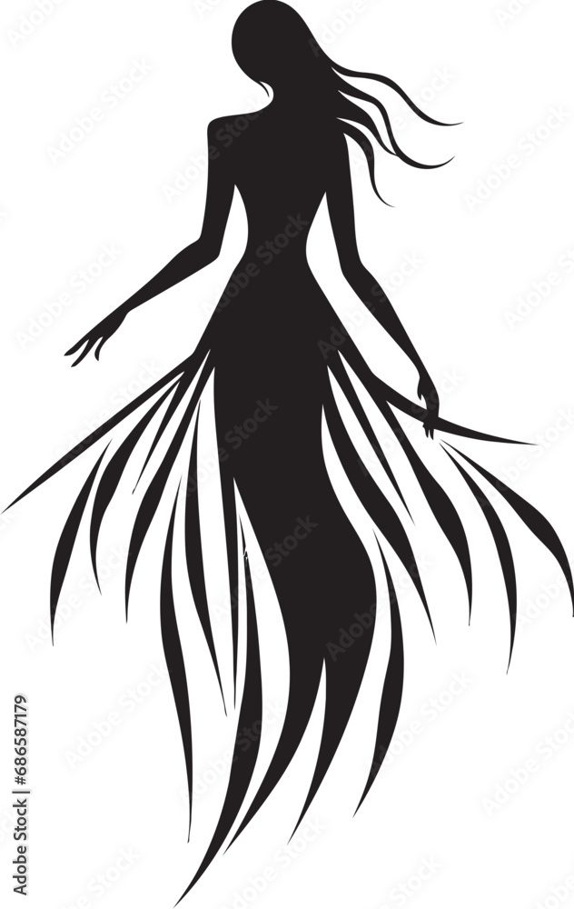 Feminine Flourish Willow Woman in Black Vector Design Organic Beauty Woman Carved into Willow Tree Icon
