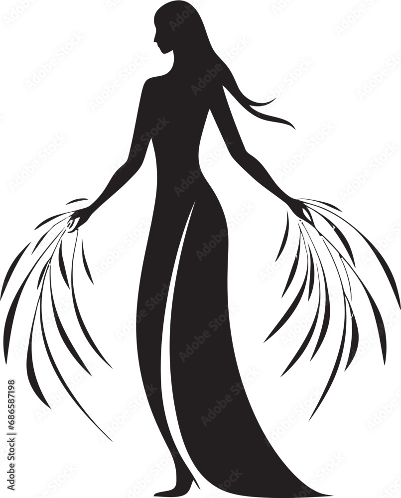 Graceful Growth Woman as Willow Tree in Black Emblem Foliage Femme Willow Tree Icon with Womans Silhouette Graceful Growth Woman as Willow Tree in Black Emblem Foliage Femme Willow Tree Icon with Womans Silhouette