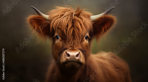 Cute baby highland cow portrait