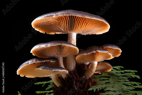 Group of Mushrooms on a black background.