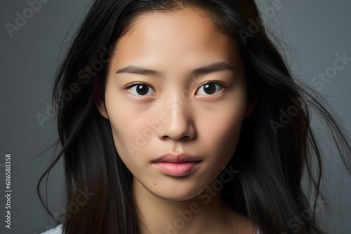 Confident Asian Student Closeup, expressive closeup, young Asian student, white backdrop