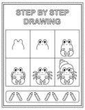 Hermit Crab. Book page, drawing step by step. Black and white vector coloring page.