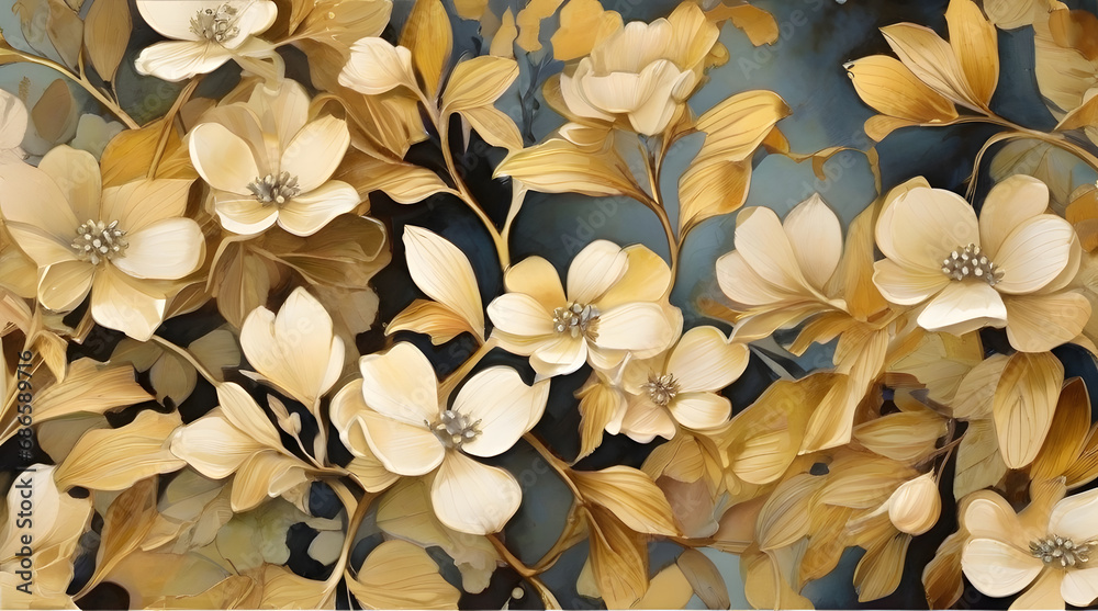 wallpaper ,Wall art , gold, gray, flowering dogwood leaves and flowers pattern, water color, oil painting, abstract golden texture background wallpaper ,Wall art , gold, gray, flowering dogwood leaves and flowers pattern, water color, oil painting, abstract golden texture background