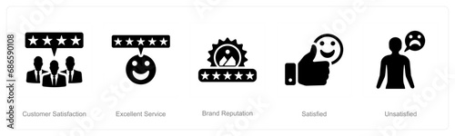 A set of 5 Customer service icons as customer satisfaction, excellent service, brand reputation