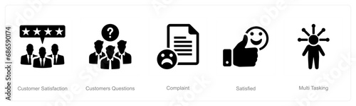 A set of 5 Customer service icons as customer satisfaction, customer questions, complaint