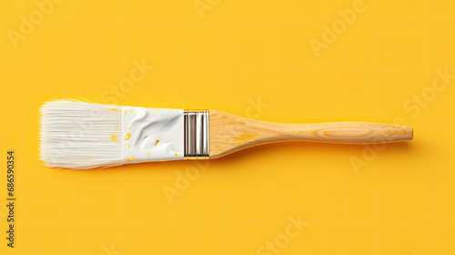 paint brush on a yellow background , copy space for text