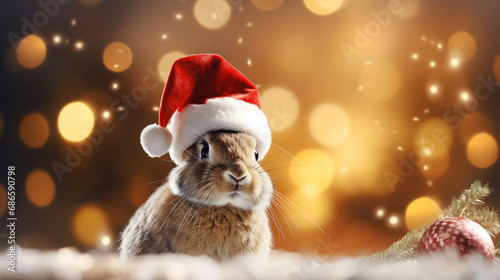 Rabbit with Santa hat in the snow holiday card © castecodesign