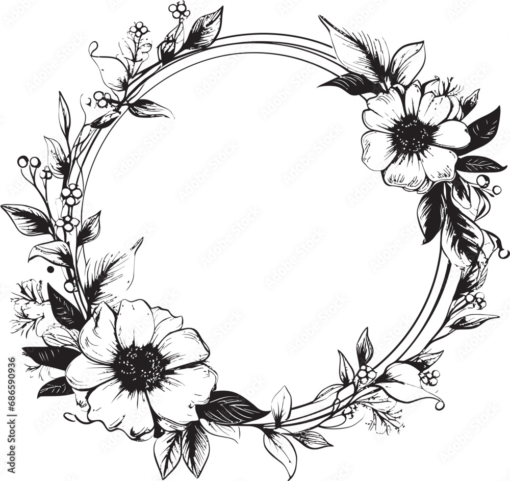 Graceful Petal Surrounding Black Design Elegant Flowered Perimeter Vector Frame Icon