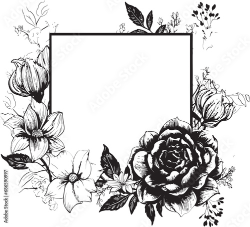 Graceful Bloom Border Black Vector Design Elegant Petal Perimeter Decorative Frame Icon