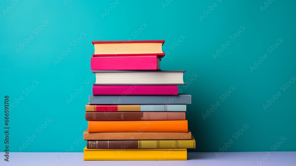 Vibrant Stack of Colorful Books, stack of books, minimalistic background, vibrancy Vibrant Stack of Colorful Books, stack of books, minimalistic background, vibrancy