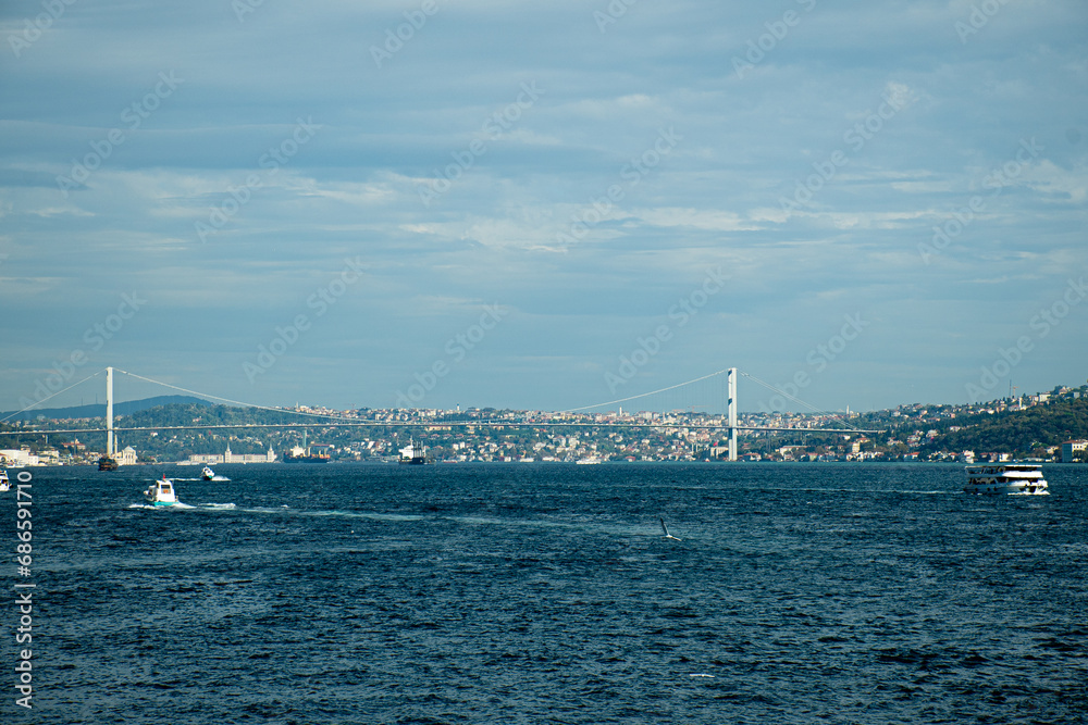 view background seaside landscape, mountains, ferry, summer vacation ın Istanbul