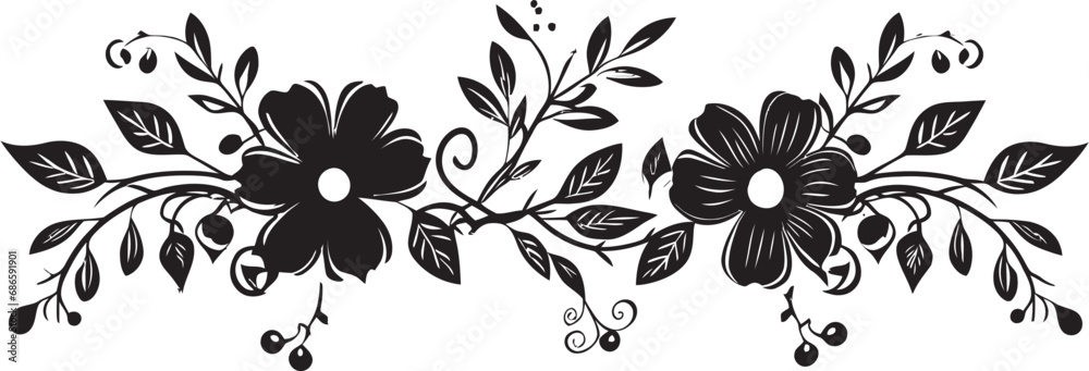 Sophisticated Ebony Flower Ring Black Frame Icon Mystic Midnight Floral Perimeter Vector Design