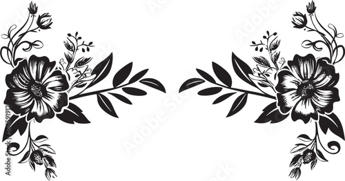 Stylish Dark Petal Enclosure Black Vector Emblem Enchanting Floral Boundary Vector Black Icon