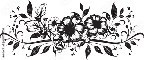 Elegant Ebony Flowered Framework Vector Icon Stylish Dark Petal Enclosure Black Vector Emblem