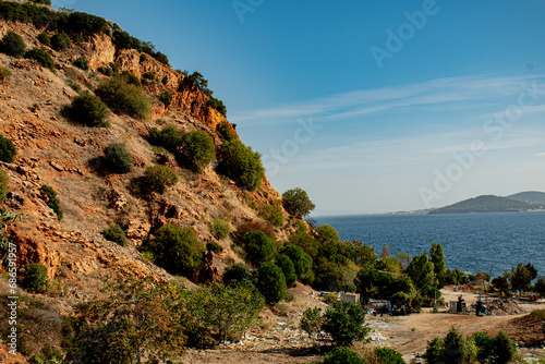 landscape view the sea, blue sky ans island in istanbul City