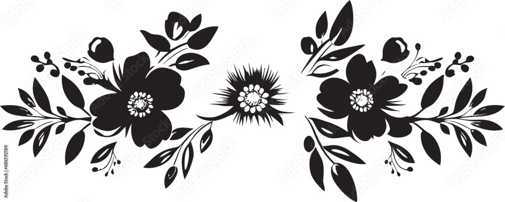 Whimsical Petal Patterned Border Black Emblem Elegant Noir Flower Enclosure Vector Black Frame