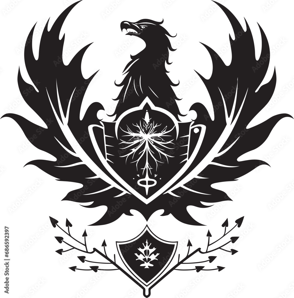 Fototapeta premium Stately Vector Heraldic Profile Black Emblem Dignified Insignia Emblem Vector Icon