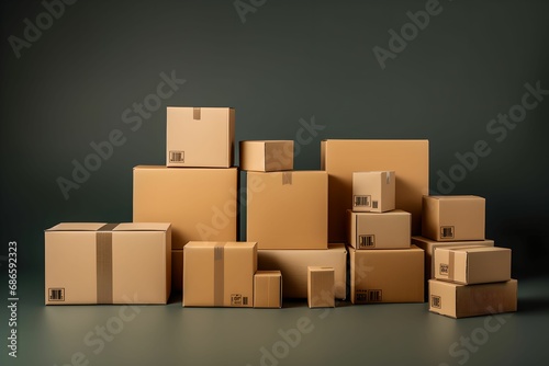 Organized Cardboard Boxes Display, packages, single-colored background, detail © asura