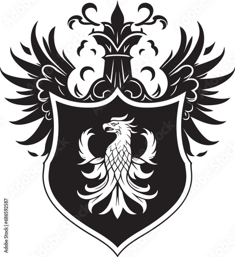 Knightly Insignia Vector Icon Ornate Heraldic Design Black Emblem