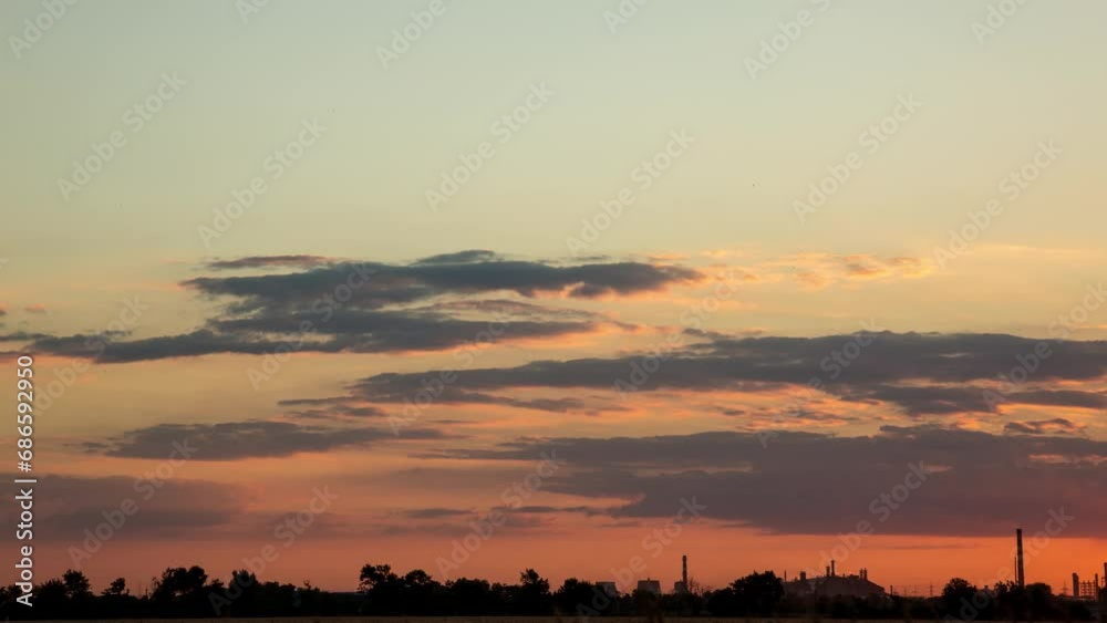 Sunset over the factory with pipes, time lapse, 4k Sunset over the factory with pipes, time lapse, 4k