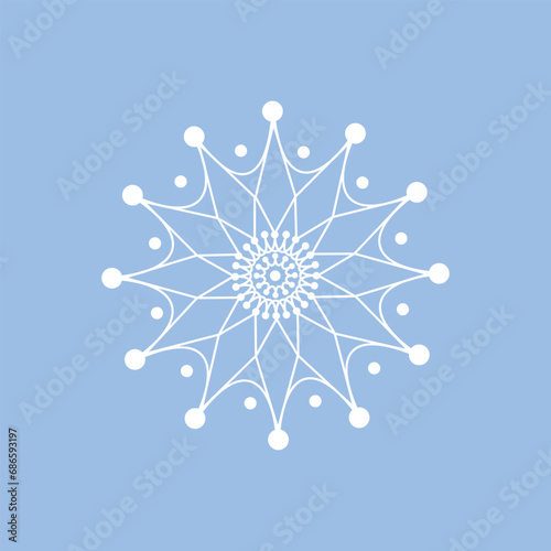 Fototapeta Naklejka Na Ścianę i Meble -  Snowflake. Beautiful snowflake in cartoon style. A white snowflake on a blue background. Winter Christmas illustration. Vector