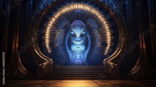 Throne room inside of the Pyramid. Fantasy background. AI generated image