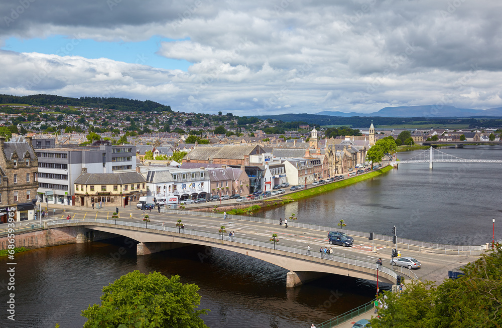 Naklejka premium The Ness bridge over the Ness river. Inverness. Scotland. United Kingdom