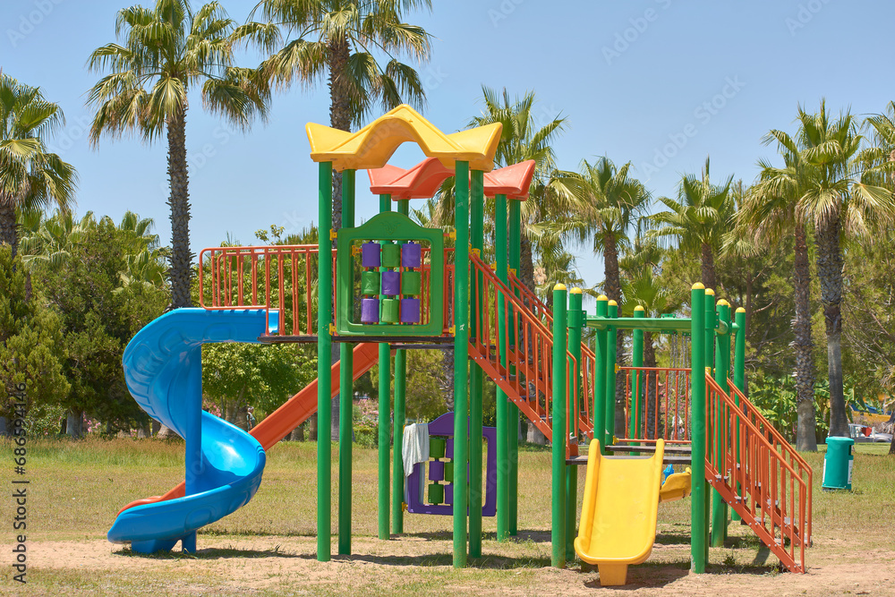 colorful playground for children on the beach