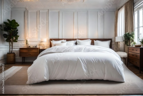 Describe the tranquility of a bedroom where the folded duvet adds a touch of elegance to the overall ambiance