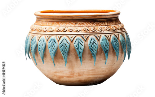 Ceramic Pot with Fringe On Transparent Background