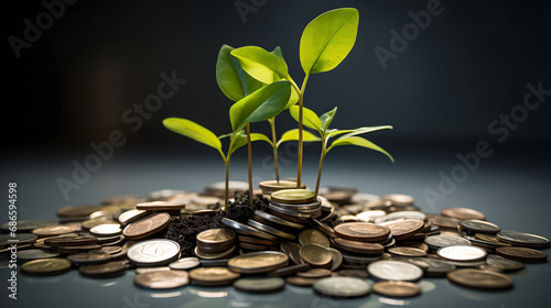 Money Leaves on Growing Plant, sustainable finance, eco-friendly investment, green plant, financial concept