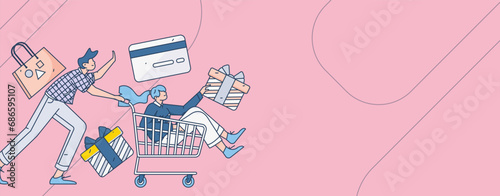 Festive Shopping E-Commerce Online Shopping People Flat Vector Concept Operation Hand Drawn Illustration
